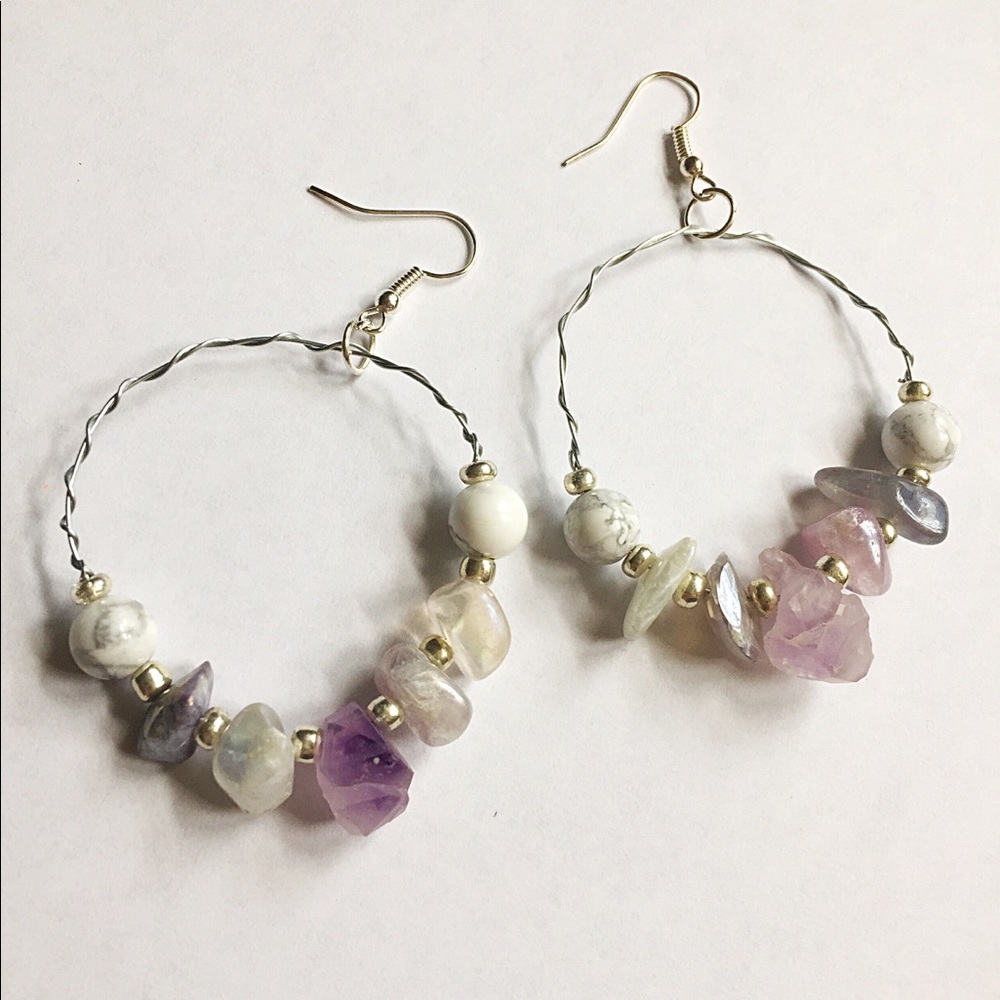 Amethyst & Fluorite Crystal Hoop Earrings